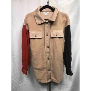 HEIMISH Colorblock Fleece Shacket Button Down Shirt Jacket Women Size S